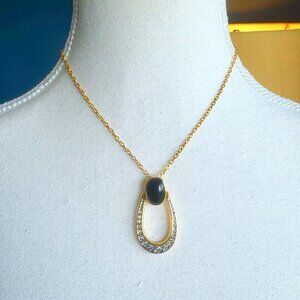 Gold Necklace with Black Cabochon  and CZ